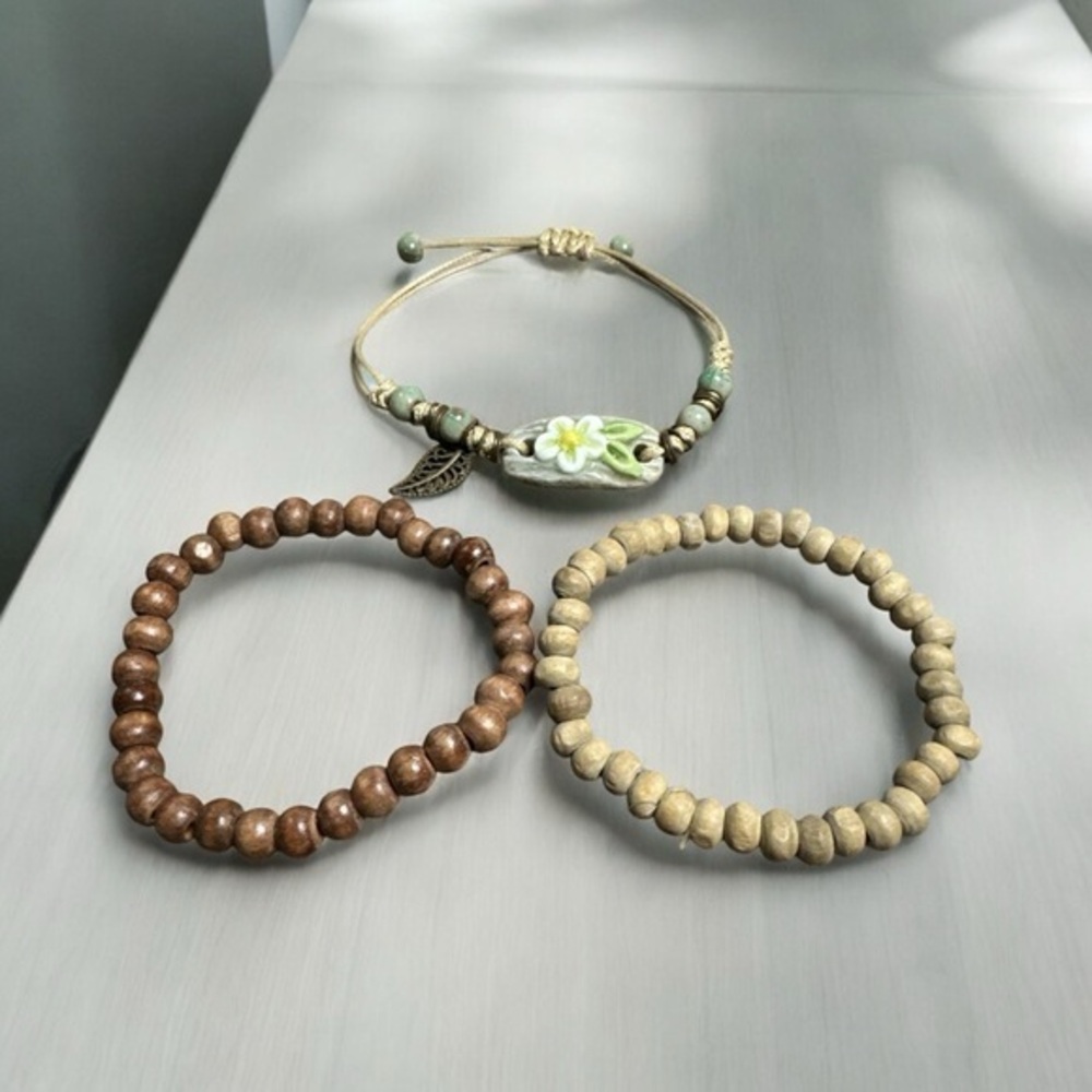 3Pcs Natural Wooden Beaded Bracelets Set Jewelry Gifts for Men Women t-b